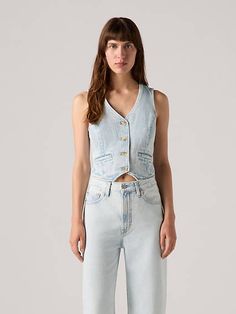 Our Amore Denim Vest was made with an ultra-flattering slim cut and non-stretch denim for a timeless look. An ultra-flattering vest Cut with a slim fit Made with non-stretch denim Shirt Blouses Tops, Denim Vest, Womens Vest, Stretch Denim, Levi's, New Arrivals, Women's Clothing, Slim Fit, Clothes For Women