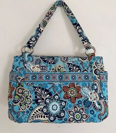 VERA BRADLEY Bali Blue Shoulder Bag Purse Tote Floral 12.5”x9"x6" Double Handles | eBay Blue Rectangular Shoulder Bag With Top Carry Handle, Blue Rectangular Satchel With Handles, Blue Handheld Shoulder Bag For Travel, Blue Handheld Satchel With Top Carry Handle, Blue Shoulder Bag, Vera Bradley, More Photos, Bags Handbags, Bali