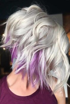 Purple Underneath Hair, Platinum Blonde Bobs, Hair Cute, Platinum Hair, Hair Waves, Hair Dos, Purple Hair