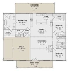 the first floor plan for a home with two master suites and one living room on each side