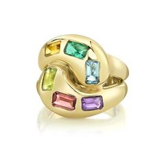 Multi Colored Gemstone Knot Ring – jaimiegellerjewelry Brent Neale, Emerald Blue, Whimsical Jewelry, Multi Sapphire, Knot Ring, Colored Gems, Fine Jewels, Pink Tourmaline, Gold Style