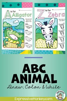 an animal coloring book with the title abcg animals and zebras