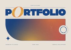 a poster with the words portfolio in blue, orange and yellow on it