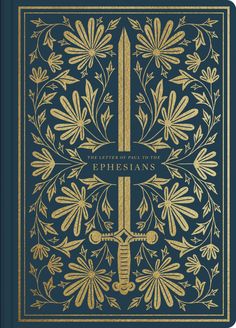 the book cover for ephesians, with gold and blue floral designs on it