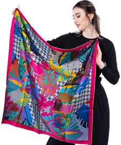 Size: 90x90 cm/ 35x35 inch Edges: Hand-Rolled  As this scarf is hand-rolled, the dimensions indicated may vary. This one side printed timeless pattern large square scarf is made of 100% Mulberry silk twill. With perfect combination of colors, the scarf is a perfect item for bringing in some personal character to your daily outfit throughout the whole year. You can  tie it on your head as a head wrap or wear it around your neck as neckerchief to keep you warm; or use it as a bag accessory to deco Multicolor Shawl-style Headscarf, Multicolor Floral Print Scarf, One Size, One Size Multicolor Floral Print Scarf, Multicolor One Size Shawl Headscarf, Large Square Scarf, Ladies Head Scarf, Magical Accessories, Scarf Square, Scarf Head