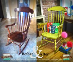 a rocking chair before and after being painted