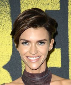 View yourself with this Ruby Rose Short Straight Casual Pixie Hairstyle with Side Swept Bangs - Dark Brunette Brunette Pixie Cut, Brunette Pixie, Short Layered Bob Haircuts, Dark Brunette Hair, Short Dark Hair, Rose Dark, Swept Bangs