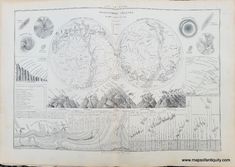 an old map with mountains and sea creatures on it's sides, in black ink