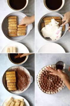 four pictures showing how to make chocolate desserts