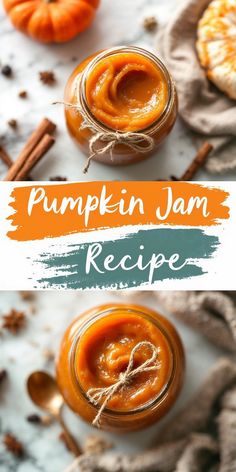 pumpkin jam recipe in jars with cinnamon sticks