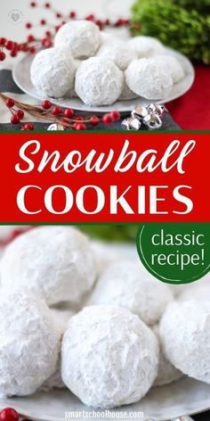 snowball cookies on a plate with cranberries