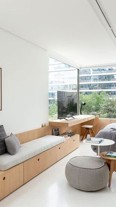 a living room filled with furniture and a flat screen tv on top of a wall