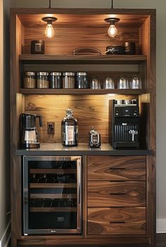 Home Bar And Coffee Station, Pantry With Coffee Station, Bar And Coffee Station Ideas, Koffie Stations, Coffee Bar In Kitchen, Bar In Kitchen, Kitchen Coffee Station, Home Coffee Station, Office Coffee Station