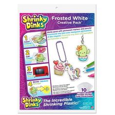 Your little one will spend hours creating lovely keychains and other accents with these shrinkable sheets from Shrinky Dinks. These sheets work well with pencils and permanent markers. Size: 8” x 10”.  Color: White. Shrink Plastic Keychain Free Kwaii Template, Shrinky Dink, Art & Craft Kit, Permanent Marker, Craft Kits, Custom Framing, Crayon, Keychains, Markers