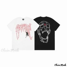 Olivia Mark - Skull Print Couple Round Neck Casual Loose Short Sleeve T-shirt Loose Shorts, Skull Print, Types Of Collars, Branded T Shirts, Men Short Sleeve, Letter Prints, Print T Shirt, Cotton Tshirt, Types Of Sleeves