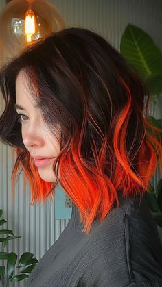 Vivid Roots Black Hair, Hairdye Ideas, Orange Ombre Hair, Orange Hair Dye, Black Hair Ombre, Cheveux Oranges, Ideas For Black Hair