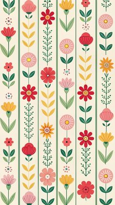 colorful flowers and leaves are on the striped wallpaper in this floral print pattern, which is