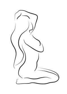 the outline of a woman's body sitting in front of a white background with black lines