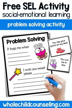 a hand holding a blue marker and writing on it with the words problem solver