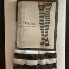 Leg Avenue Black And White Striped Opaque Thigh Highs In Package. Never Worn Or Taken Out Of The Package. One Size. Thigh High Fishnets, Patterned Hosiery, Black Fishnet Tights, Red Fishnets, White Suspenders, Sheer Black Tights, Thigh High Stocking, Net Stockings, Striped Tights