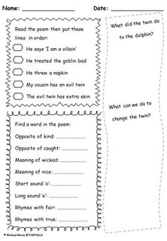 a printable worksheet with words and pictures to describe the poem, which is in