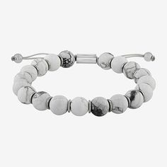 The sleek lines and cool tones of this white howlite bead bracelet will remind you to keep a level head no matter what the day brings.Features: Adjustable, Quick ShipCircumference: 8 1/2 InchLink Construction: SolidCare: Wipe CleanStone Type: 19 Genuine HowliteAuthenticity: Genuine StoneBracelet Type: Beaded BraceletsIs Beaded: NoCountry of Origin: Imported Modern Beaded Bracelets With Natural Stones, Modern Gemstone Beads Bracelets, White Modern Beaded Bracelets, Modern White Beaded Bracelets, Modern White Beaded Bracelet, Modern Adjustable Beaded Bracelets With Natural Stones, Modern Adjustable Jewelry With 8mm Beads, Modern White Bracelets With Round Beads, Modern White Round Beads Bracelets