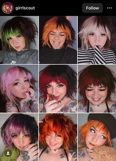 2023 Color Blocking Hair, Short Hair Bangs Color Ideas, Fringe Bangs On Short Hair, Cute Hair Color Ideas For Short Hair, Creative Color Placement Hair, Edgy Short Hair Color Ideas, Short Hair Inspo Color, Short Punk Hairstyle Women, Pixie Split Dyed Hair