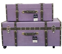 two purple suitcases sitting next to each other