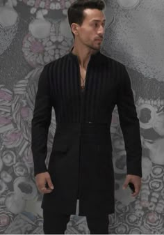 Indowestern Outfits For Men Black, Black Indowestern Men, Black Kurta Designs Men's Style, Black Pathani For Men, Black Kurta Men