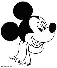 mickey mouse head with scarf on it's neck and eyes, in black and white