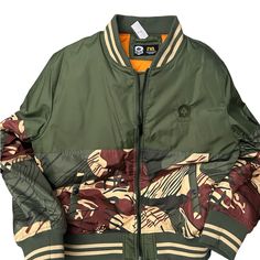 Vinyl Insulated Bomber Slant Pockets Dbl Button Pockets Inside. Well Gathered At Wrist And Waist Full Zip Keeps The Cold Out. Large Camouflage Print Swag! Sz. 2xl Casual Camouflage Outerwear With Button Closure, Fox Trot, Camouflage Print, Green And Brown, Inside Pocket, Camouflage, Mens Jackets, Fox, Jackets & Coats