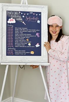 Happy birthday to that gorgeous little girl in your life!  Celebrate her next birthday with a slumber party, sleep under or a Pancakes and Pajamas Party and this adorable custom printable digital pdf welcome sign with adorable sleepy Kawaii characters!Most little girls (mine included) LOVE the idea of having a sleepover.  A Sleepover-themed birthday is the perfect, classic theme for your little girl!  Wow her and your guests with the most spectacular Slumber Party birthday party EVER with my Sle Slumber Party Table Decorations, Lateover Birthday Party Ideas, Slumber Party 10th Birthday, Sleepover Birthday Party Schedule, Slumber Party Checklist, Cheap Slumber Party Ideas, Slumber Party Birthday Theme, Slumber Party Activities For Kids, Slumber Party Schedule