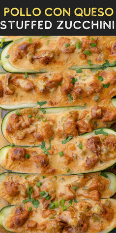 four stuffed zucchini boats with meat and cheese