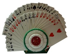 several playing cards are arranged in the shape of a fan