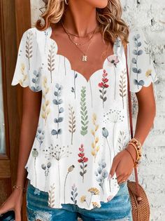 Product Title :Casual Knitted Floral Loose T-Shirt Product Measurements cm Size US Waist Bust Hip S 6-8 70-74 88-92 96-100 M 10 75-78 93-96 101-104 L 12 79-84 97-102 105-110 XL 14 85-90 103-108 111-116 XXL 16 91-96 109-114 117-122 Product Details Clothes Length:Regular Sleeve Length:Short sleeve Edition type:Loose Elasticity:No Elasticity Silhouette:H-Line Thickness:Regular Size Type:Regular Size Neckline:V neck Activity:Daily Material:Jersey Pattern:Floral Style:Casual Theme:Su... Jersey Pattern, Over 60 Fashion, Trendy Graphic Tees, 60 Fashion, Easter Outfit, Summer Color, Summer Dress Outfits, Summer Knitting, Casual Tops For Women