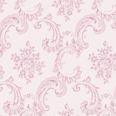 a pink and white wallpaper with an ornate design