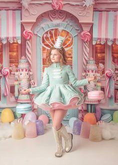 Nutcracker Photoshoot Ideas, Christmas Photoshoot Backdrop Ideas, Candy Land Photo Shoot, Candyland Photoshoot, Candyland Dress, December Photos, Pastel Christmas Decor, Candy Room, Drum Band