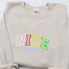 Colorful x Nike Embroidered Hoodie, Inspired Nike Embroidered Shirt, Best Gift for Family Colorful Nike, Nike Stuff, Nike Inspired, Maroon Hoodie, Embroidered Shirts, Bespoke Fashion, Shirt Nike, Hoodie Material, Blue Sweatshirt