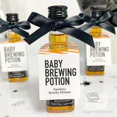 baby shower favors for halloween theme baby shower mini liquor bottle tags Halloween Shower Ideas, You've Been Boozed, October Baby Showers, Halloween Gender Reveal, Halloween Baby Shower Theme, Harry Potter Baby Shower, Halloween Bottles, Baby Shower Tags, Mini Bottle