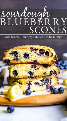 Close up of blueberry scones, ready to eat! Sourdough Discard Recipes Blueberry, Blueberry Sourdough Scones, Lemon Blueberry Sourdough, Most Pinned Recipes On Pinterest, Baked Scones, Sourdough Bread Starter