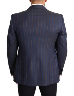 Brand new Dolce & Gabbana SICILIA blazer jacket 100% Authentic with tags Blue striped design Single breasted one-button style Slim fit Three outside pockets and two inside pockets One open vent in the back Logo details Made in Italy Material: 100% Wool Lining: 100% Silk Size on Tag: IT54 | XL Elegant Striped Outerwear With Pockets, Striped Lapel Collar Outerwear With Double Button, Striped Lapel Collar Outerwear With Double Button Closure, Luxury Striped Outerwear With Notch Lapel, Formal Pinstripe Outerwear With Pockets, Semi-formal Striped Outerwear With Welt Pockets, Elegant Striped Blazer With Pockets, Striped Semi-formal Outerwear With Welt Pockets, Striped Long Sleeve Blazer With Double Button Closure