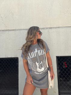 100% COTTON OVERSIZED T-SHIRT SHIFT DRESS MODEL IS WEARING SMALL COLOR: GREY RUNS LARGE LENGTH 34 MODEL MEASUREMENTS: 5’2”, SIZE 6, 150 LBS, BUST 35”, WAIST 28”, HIPS 37”, BRA SIZE 34D 150 Lbs, Graphic Dress, Converse High Tops, Oversized T Shirt, Gray Dress, Model Dress, Oversized Tshirt, Bra Sizes, Platform Sandals