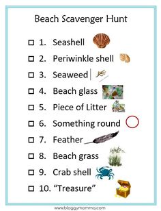 a printable beach scavenger hunt for kids