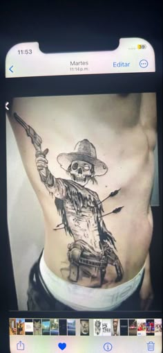 Earth Tattoo Sleeve, Dark Stomach Tattoos, Skeleton Back Tattoo, Mens Chest Tattoos Ideas, Skeleton Cowboy Tattoo, Hand Tattoo Ideas For Men, Trucker Tattoo, Indian Skull Tattoos, Rib Tattoos For Guys