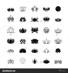 black and white lotus flower icons set on white background stock photo - 778971