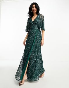 Dress With Bow Sleeves, Emerald Green Formal Dress, Formal Dresses Plus Size, Embellished Bridesmaid Dress, Bow Sleeves, Bridesmaid Kimono, Green Formal Dresses, Emerald Green Dresses, Sequin Maxi Dress