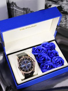 1pcs Men's Black Belt Fashionable Three Needle Large Dial Quartz Watch Gift Box Set  Trendy Personality     Not Include Jewelry Accessories   Men Watches, size features are:Bust: ,Length: ,Sleeve Length: Blue Watch Accessories For Gift, Jewelry Accessories Men, Watch Gift Box, Watch Gift, Box Set, Sports Equipment, Black Belt, Accessories Men, Quartz Watch