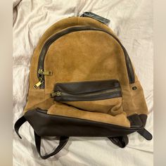 Brand New, Light Brown Front And Dark Brown Back/Straps Backpack, Has A Compartment For Laptop Inside Brown Backpack With Adjustable Strap, Brown Softback Backpack For On-the-go, Brown Softback Backpack For Travel, Aldo Backpack, Fur Backpack, Leather Travel Backpack, Glitter Backpack, Yellow Backpack, Suede Backpack