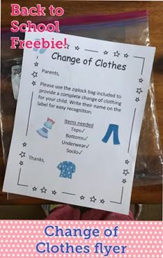 back to school freebie change of clothes flyer