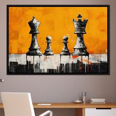 Chess Monarchs - Neal Hackett - NicheCanvas Modern Home Decor Black, Bold Wall Art, Yellow Palette, Home Decor Black, Yellow Hues, Artist Collective, Elegant Frame, Yellow Art, Motivational Art